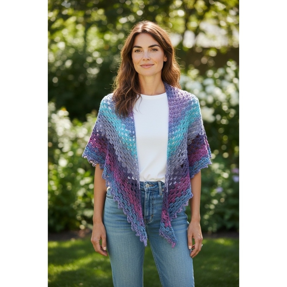 Handmade Crochet Triangle Shawl Purple/Blue "Hades" Regular Sz Boho Ombre NEW‎